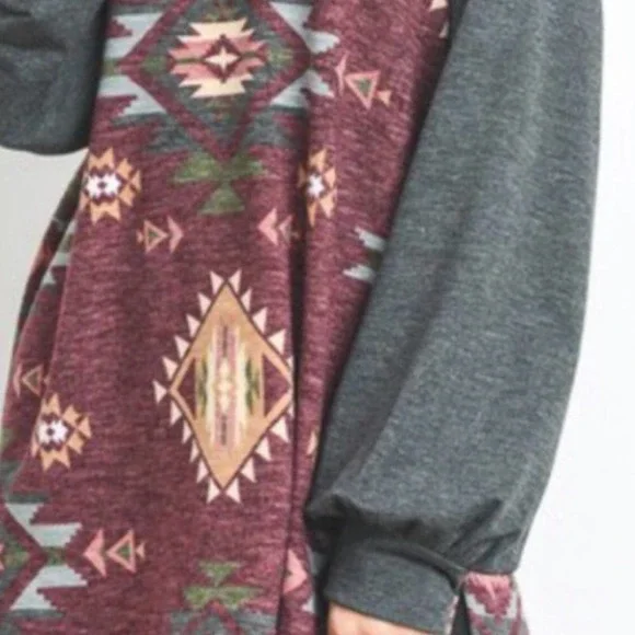 First Love Bohemian Aztec Ethnic Print Long Sleeve Shirt Puff Sleeves NWT Large - Picture 5 of 12